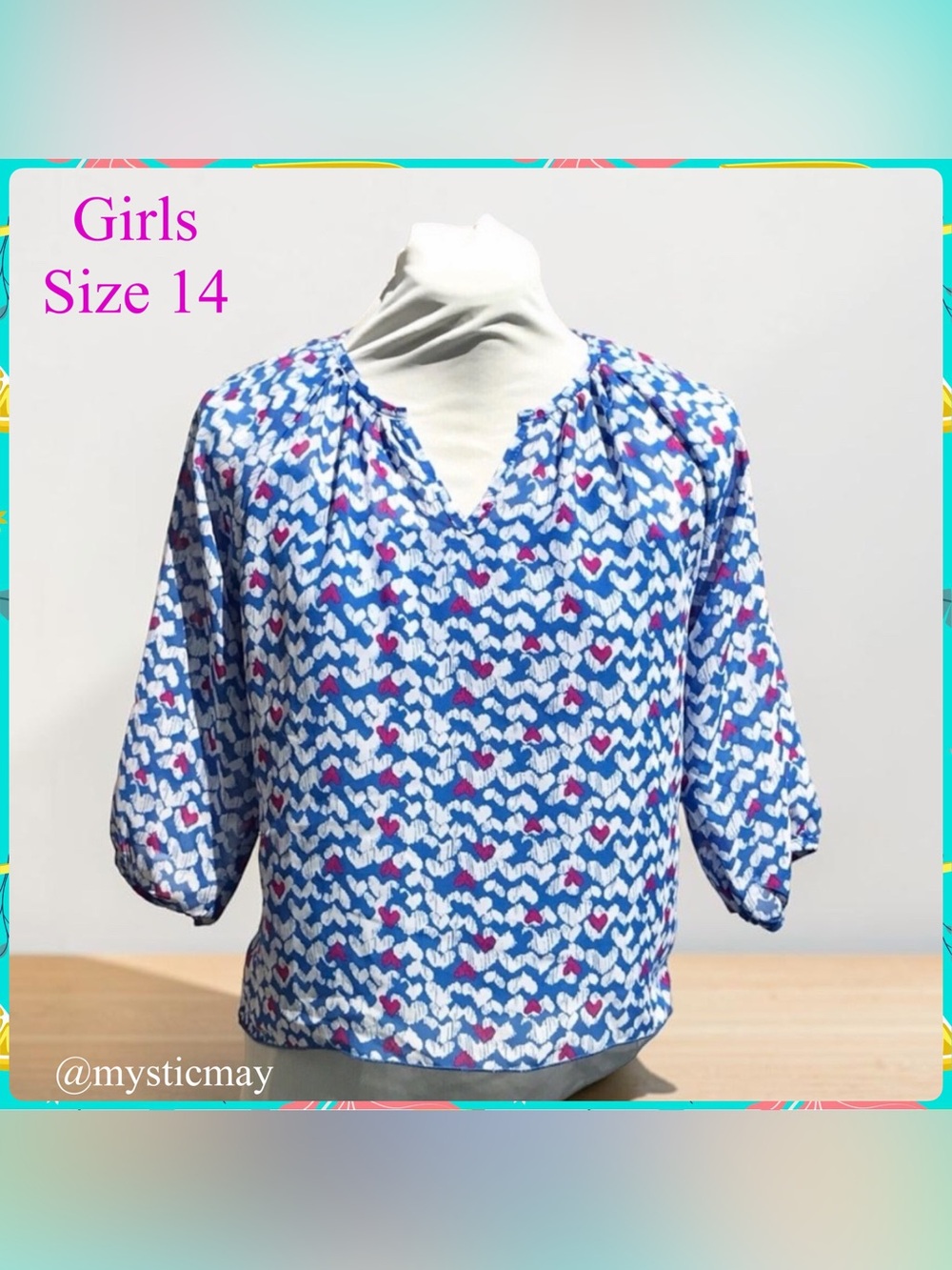 Girls ZUNIE Blue Hearts Sheer Blouse + Cami Tank Top Set Size 14